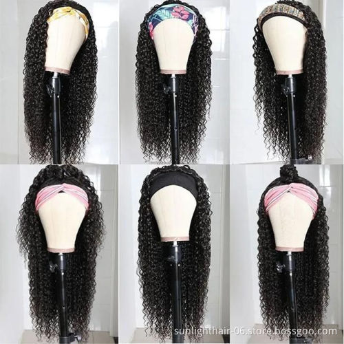Sunlight Hair Headband Scarf Wig brazilian hair Glueless human hair wigs for black Women Headband Wig with headband attached